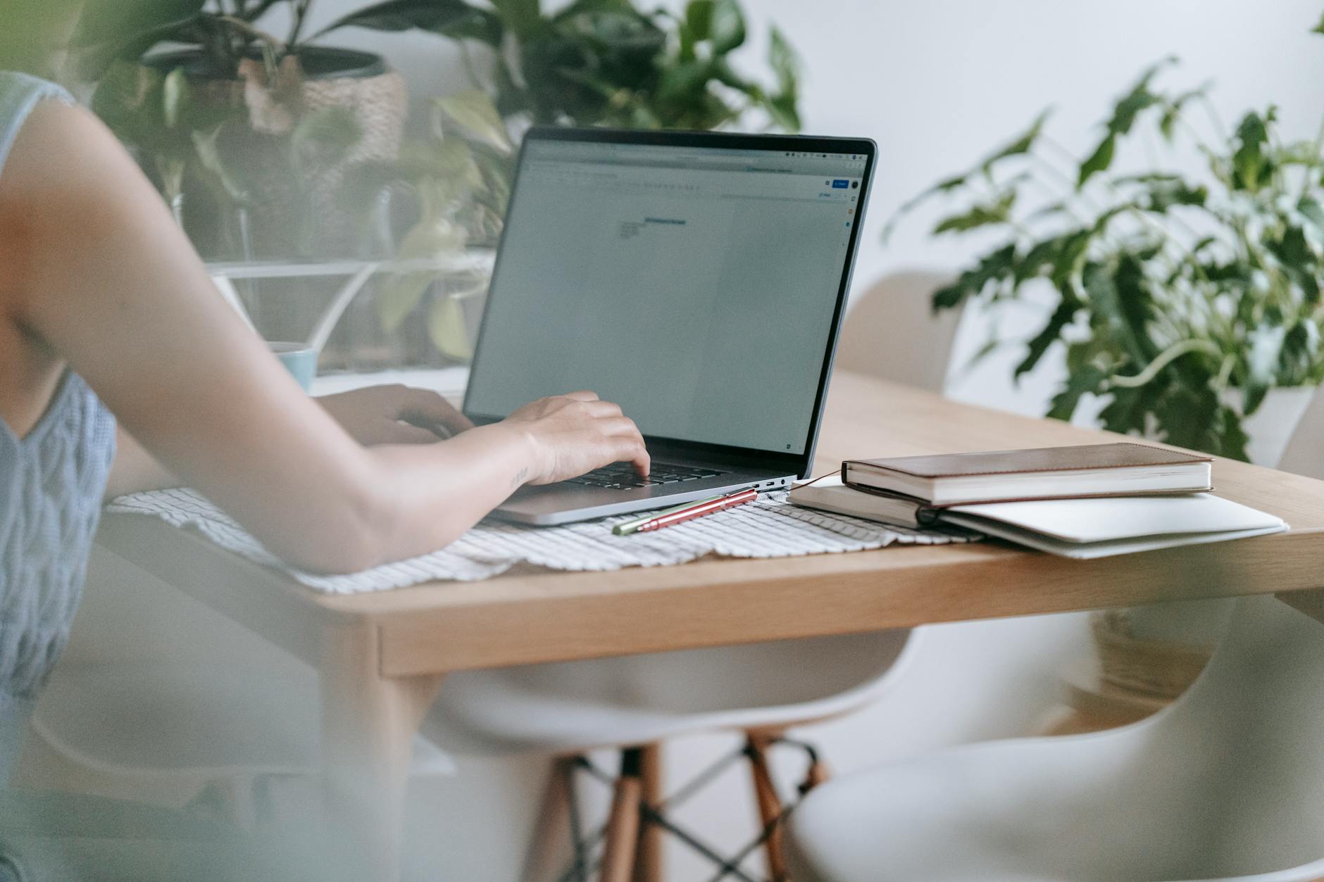 woman working on laptop at home